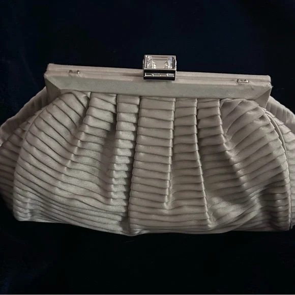 Judith Leiber Silver Satin Pleated Clutch - Picture 6 of 9